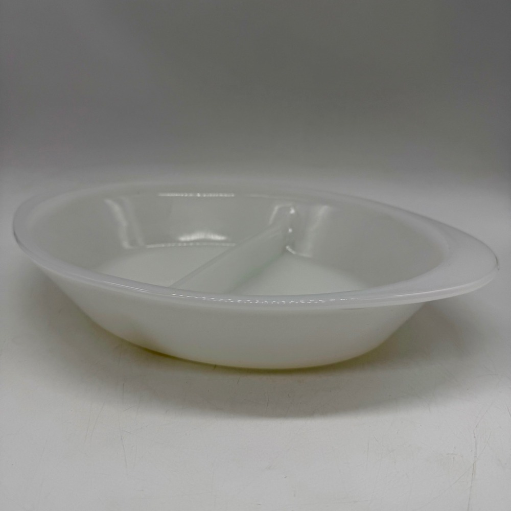 Glasbake J2352 Divided Oval Serving Dish White Milk Glass Vintage